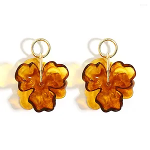 Boucles d'oreilles pendantes Lifefontier Vintage blanc ambre résine fleur goutte pour les femmes exagérée acrylique Floral suspendus boucle d'oreille bijoux