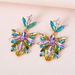 Boucles d'oreilles pendantes en forme de fleur, vert clair, rose, pendentif, déclaration exagérée, grande goutte pour femmes et filles, bijoux de fête à la mode, vente en gros