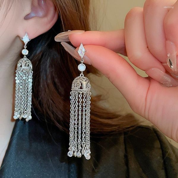 Boucles d'oreilles pendantes en Zircon pour femmes, chaîne lanterne de luxe légère, longue goutte de pampille, tempérament exagéré, bijoux de haute qualité