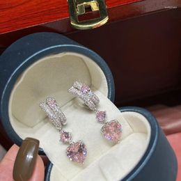 Orecchini pendenti con goccia rosa chiaro per le donne Love Heart 925 Silver Needle Orecchino a bottone di lusso Gioielleria raffinata Accessorio per feste femminili