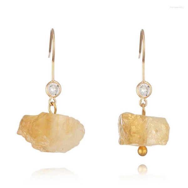 Boucles d'oreilles pendantes couleur or jaune clair forme irrégulière citrines cristal améthystes bijoux en pierre