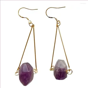 Boucles d'oreilles pendantes couleur or jaune clair, nombreux styles, améthystes violettes naturelles, pierre pour femmes, bijoux faits à la main