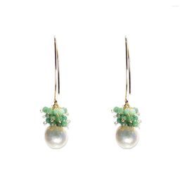 Boucles d'oreilles pendantes Lii Ji émeraude baroque perle 925 argent Sterling couleur or pierre verte naturelle 3mm perles scintillantes longue goutte