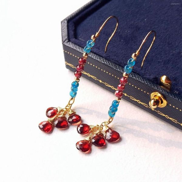 Boucles d'oreilles pendantes Lii Ji grenat apatite 14K or rempli pierre naturelle bijoux faits à la main pour les femmes cadeau