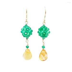 Boucles d'oreilles pendantes Lii Ji Gemstone Green Onyx Citrine 925 Sterling Silver 18K Gold Plated Drop Earring