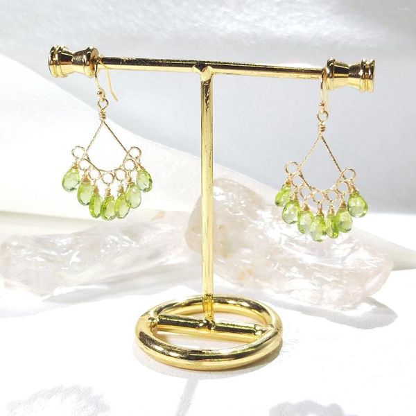 Pendientes colgantes Lii Ji cuentas de gota de peridoto natural joyería hecha a mano llena de oro americano de 14 quilates