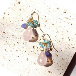 Boucles d'oreilles pendantes Lii Ji Rose Quartz Tanzanite Apatite perle 14K or rempli pierre naturelle bijoux faits à la main pour les femmes cadeau