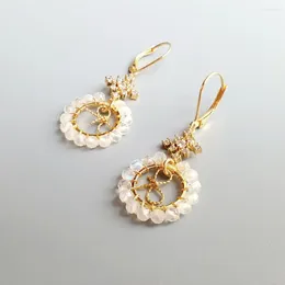 Boucles d'oreilles pendantes en argent Sterling 925, bijoux en pierre de lune véritable, perles en Zircon, flocon de neige, couleur or, crochet fait à la main