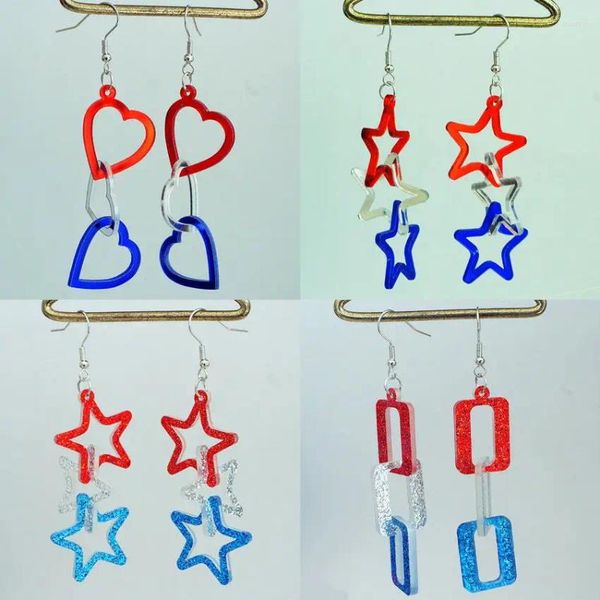 Boucles d'oreilles en pente liée rouge blanc bleu acrylique Star Heart for Women Memorial Day Patriotic Earge Brokelry Wholesale