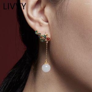 Pendientes colgantes LIVVY Retro piedra blanca largo estilo chino artesanía fina única encanto de lujo joyería de mujer