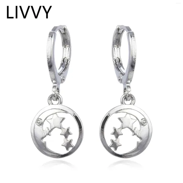 Boucles d'oreilles pendantes LIVVY couleur argent vente Simple élégant lune étoile goutte femmes exquis mode bijoux prévenir l'allergie