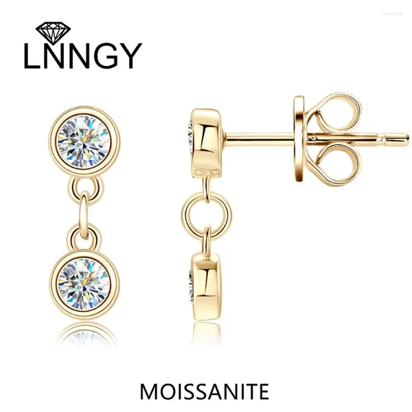 Lnngy – boucles d'oreilles pendantes en argent Sterling 925, chaîne à pampilles, ensemble de lunette ronde de 3mm, goutte de Moissanite pour femmes, bijoux cadeau de mariage