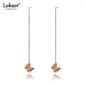 Boucles d'oreilles pendantes Lokaer à la mode en acier inoxydable papillon Long gland pour femmes filles mignon chaîne boucle d'oreille bijoux Pendientes E19295