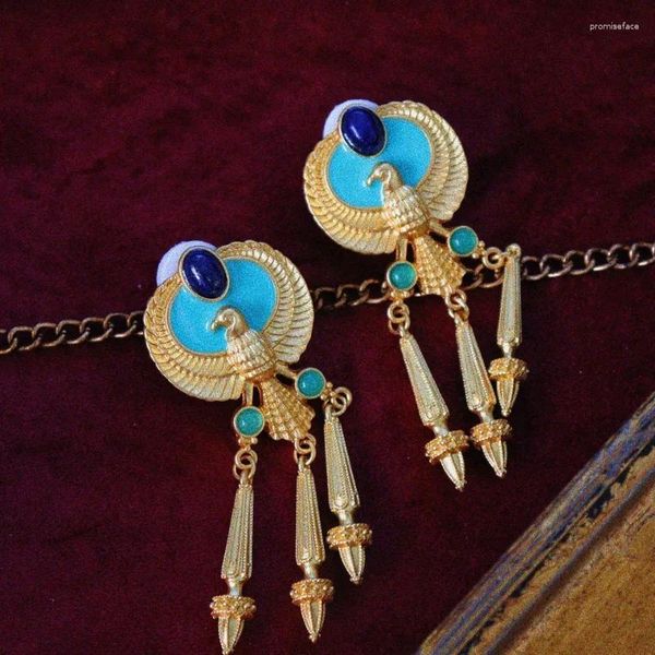 Pendientes colgantes LONDANY joyería vintage egipcia animal pájaro borla cónica ovalada azul