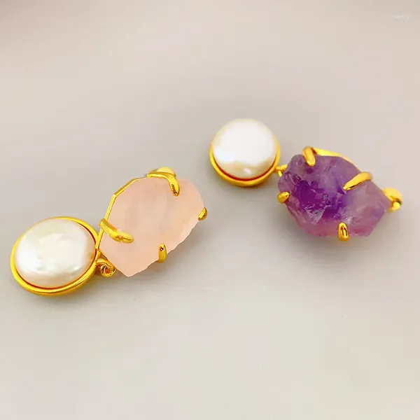 Pendientes Colgantes LONDANY Moda Europea Y Americana Con Incrustaciones De Perlas Cultivadas Amatista En Polvo Cristal Estilo Retro