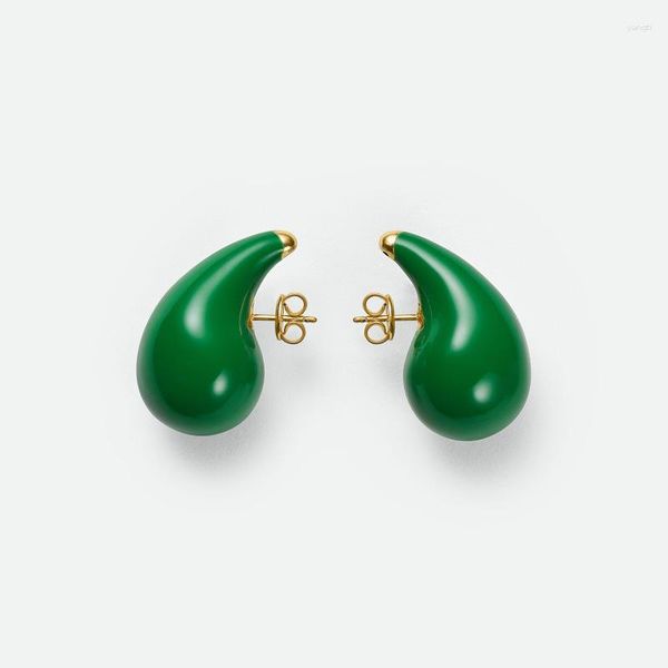 Boucles d'oreilles pendantes LONDANY café vert larme émaillée à la main en cuivre poli pour femmes