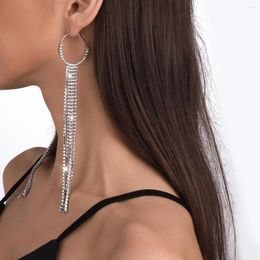 Boucles d'oreilles pendantes Long alliage métal blanc cristal pendentif gland pour les femmes Ins à la mode strass frange boucle d'oreille bijoux de mariage