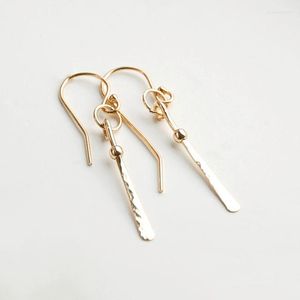 Boucles d'oreilles pendantes longue barre bijoux faits à la main or rempli 925 argent martelé Vintage Oorbellen pour femmes Brincos