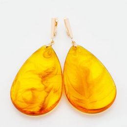 Boucles d'oreilles pendantes longues grandes femmes 585 or Rose couleur synthèse ambre goutte d'eau inhabituel quotidien fête cadeau exclusif bijoux
