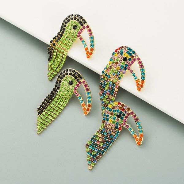 Boucles d'oreilles pendantes longues strass colorés en forme d'oiseau mode cristal gland goutte boucle d'oreille chaîne bricolage accessoires pour femmes bijoux lustre