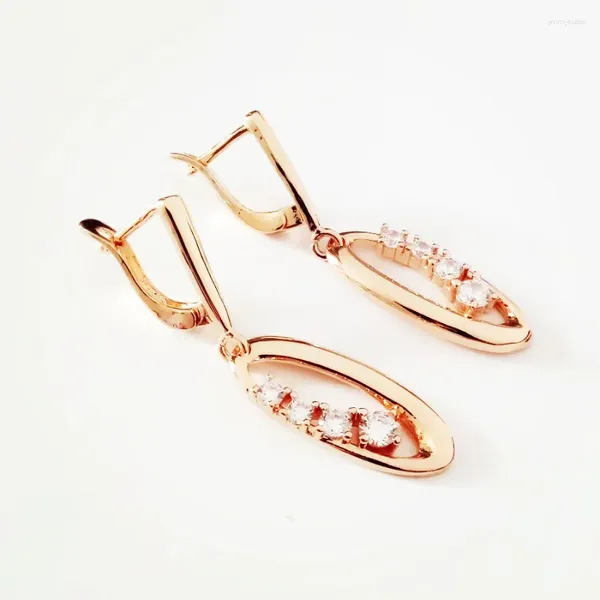 Pendientes colgantes pendientes largos de circonita cúbica 585 Color oro rosa diseños de joyería de moda para mujer Oficina