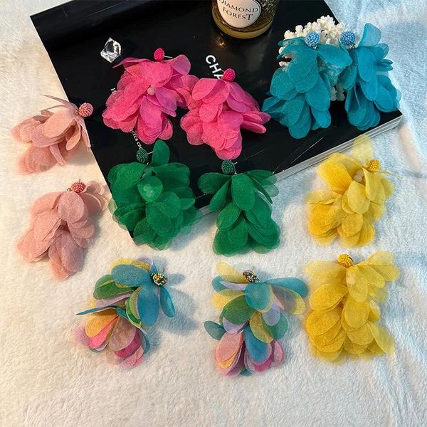 Pendientes colgantes largos con forma de flor de hilo para mujer, aretes con borlas nupciales para boda, joyería hecha a mano 2024