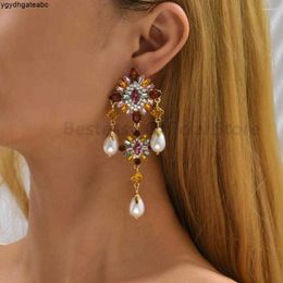 Bengelen oorbellen lange etnische luxe vrouwen mode geometrie kleurrijke strass vintage Boheemse bruiloftsfeestverklaring sieraden 93c3