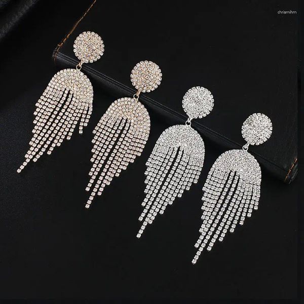 Boucles d'oreilles longues et exagérées, cercle de mariage, tempérament, pompon, chaîne de coupe, strass, JE333