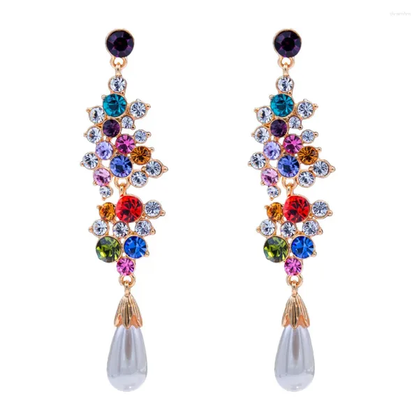 Boucles d'oreilles pendantes longues pour femmes, cristaux autrichiens, Imitation de perle, fleur, bijoux SEA0904