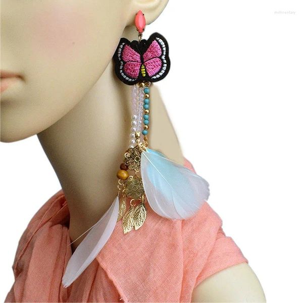 Boucles d'oreilles en peluche longue plume aurelle de mode de mode et ethnique Boho Butterfly Accessoires de mariage Festival Gift Wholesale