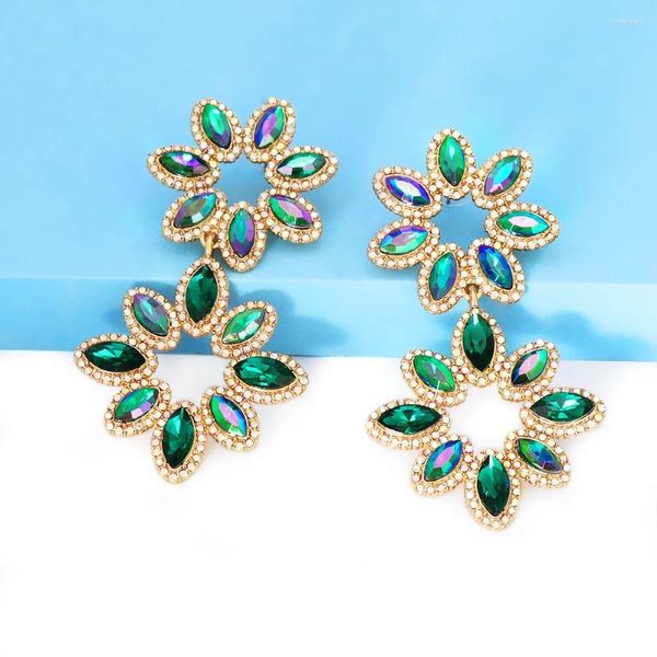 Pendientes colgantes con forma de flor larga y cristal, joyería de alta calidad con diamantes de imitación multicolores, regalo