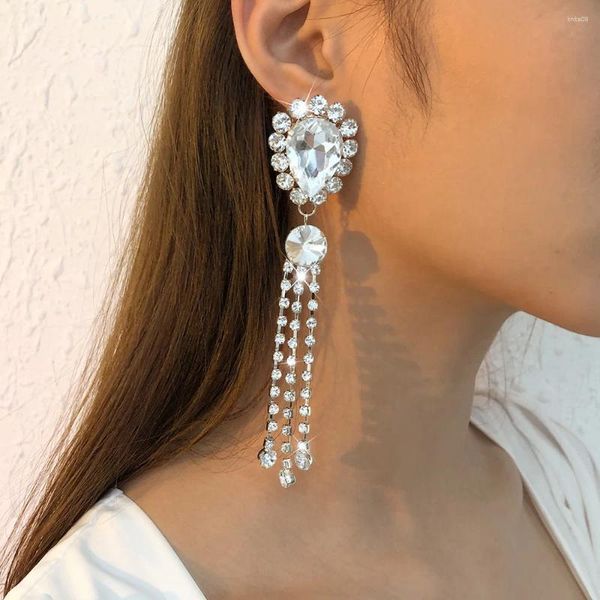 Pendientes colgantes pendientes largos para mujer borla brillo exagerado diamantes de imitación gota joyería de moda fiesta de boda