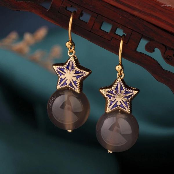 Pendientes colgantes largos de piedra natural estrellas vintage gota delicada étnica cloisonné joyería de estilo chino para mujer