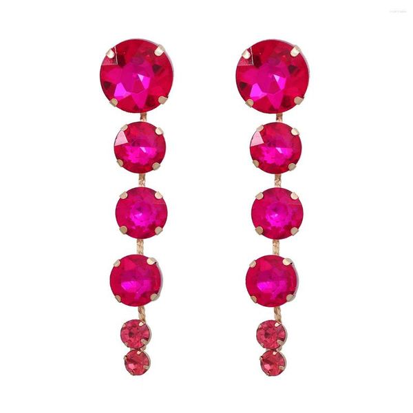 Pendientes colgantes largos redondos geométricos fucsia gota de cristal para mujer circón declaración fiesta de graduación joyería