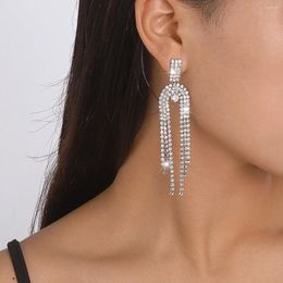 Boucles d'oreilles pendantes longues pampilles en cristal pour femmes, règne glacé, lustre complet en strass, boucle d'oreille de fête