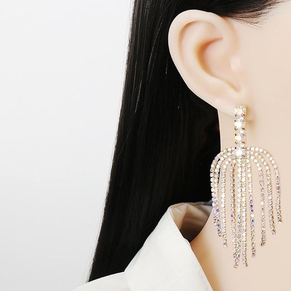 Pendientes colgantes con borla larga, gota de diamantes de imitación completa para mujer, joyería de cristal de lujo Glamour a la moda, regalo de fiesta para niña, primera opción