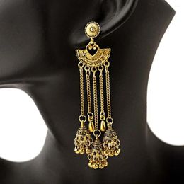 Boucles d'oreilles pendantes longues pampilles couleur or Boho cloches cadeau pour femmes métal Jhumka sculpté Totem boucle d'oreille bijoux goujons goutte