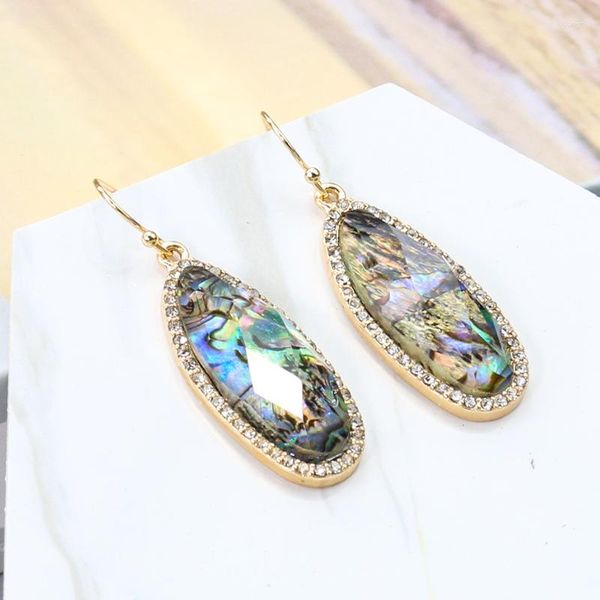 Boucles d'oreilles pendantes longues en forme de larme d'eau, coquille d'ormeau, breloques en résine à facettes, crochet d'oreille en Zircon, bohème, bijoux de fête, cadeau pour femme