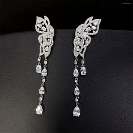 Boucles d'oreilles longues en Zircon pour femmes, bijoux à pompons exquis, cadeau de fiançailles de mariage, Style coréen, incrustation de papillon brillant