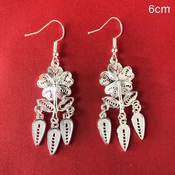 Pendientes colgantes LosoDo Estilo chino Clásico Para mujer Miao Plata Retro Étnico Señora Accesorios de moda