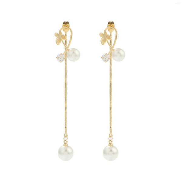 Boucles d'oreilles pendantes LosoDo oreille goujon Simple femmes petit papillon dos suspendu perle pendentif 2023 à la mode