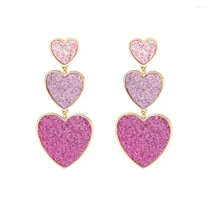 Boucles d'oreilles pendantes pour femmes, pendentif en forme de cœur, violet, rose, tendance, grande déclaration de mariage, vente en gros, bijoux