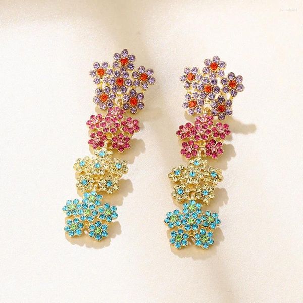 Boucles d'oreilles pendantes pour femmes, pendentif à grande fleur, mode printemps, luxe élégant, cristal, vente en gros, Bijoux