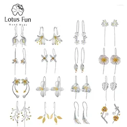 Dangle Oorbellen Lotus Fun Real 925 Sterling Zilveren Bladeren Bloem Drop Voor Vrouwen Dropship Groothandel Luxe Natuurlijke Handgemaakte Fijne Sieraden