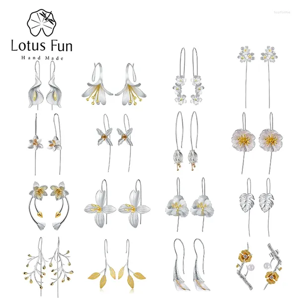 Pendientes colgantes Lotus Fun Plata de Ley 925 auténtica hojas gota de flor para mujer Dropship venta al por mayor joyería fina hecha a mano Natural de lujo
