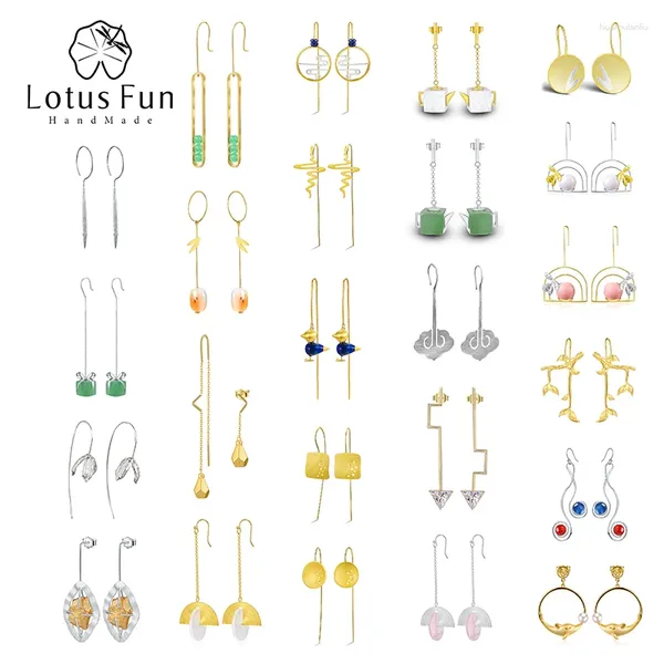 Boucles d'oreilles en peluche Lotus Fun Real 925 Silver Sterling Handmade Feuilles Bulbe Style minimaliste créatif Long pour les femmes Fine Bijoux