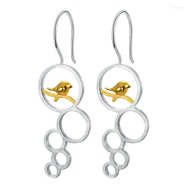 Boucles d'oreilles pendantes Lotus Fun en argent Sterling 925 véritable, bijoux fins naturels créatifs faits à la main, oiseau fleur élégant pour femmes Brincos