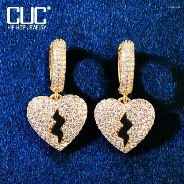 Pendientes colgantes con forma de corazón de amor para hombre, Color dorado, circonita helada, accesorios para mujer, joyería de moda Hip Hop Rock