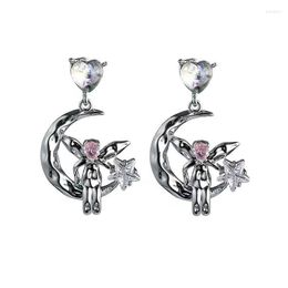 Boucles d'oreilles pendantes Love Zircon Star Ear Studs Net Red Moon Fashion JK Girls Niche Design Lolita