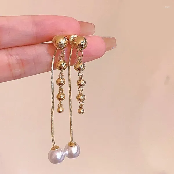 Boucles d'oreilles pendantes Lovelink simple baroque rond blanc perle gland boucle d'oreille fille géométrique métal style sphère longue pour les femmes bijoux de fête